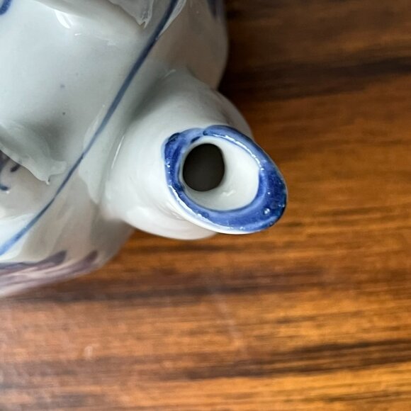 Small Chinese Teapot Blue & White Porcelain Hand Painted Marking Hieroglyphs - Picture 11 of 15